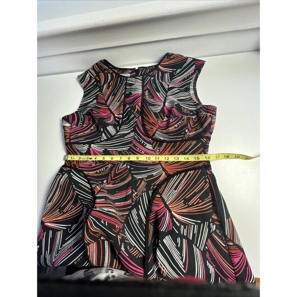 London Times Black Coral Pink White Trim Detail Flare Tea Dress 12 Babydoll y2k - Picture 8 of 9